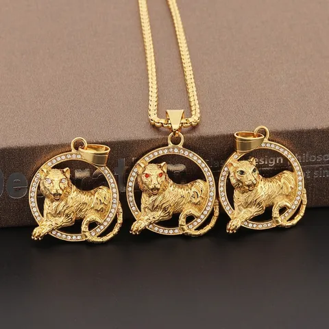 Collar Con Colgante De Cabeza De Tigre Acero Inoxidable Diamantes De Imitación Hip Hop Joyería Animal Para Hombre