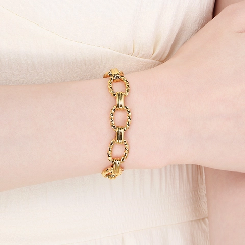 Roestvrijstalen Grove Schakelarmband Gedraaide Textuur O-Link Verstelbare Modejuwelen Voor Dames