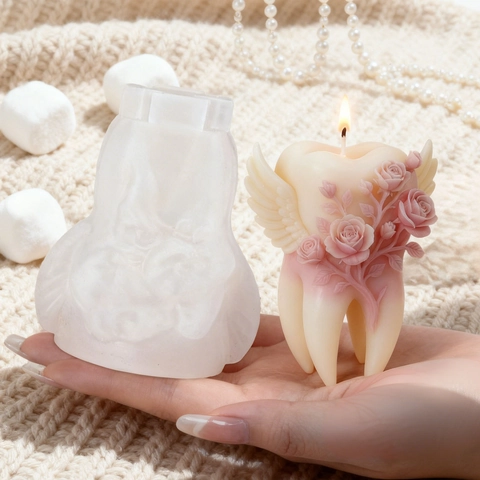 Tooth Shape Angel Wings Rose Silicone Candle Mold 3D DIY Handmade Scented Candle Plaster Resin Crafting Tool