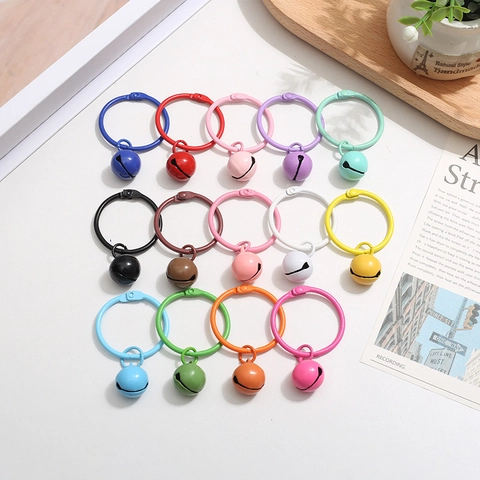Colorful Painted Metal Keychain Ring With Matching Bell Candy Color DIY Binder Ring Bag Charm Pendant Accessory