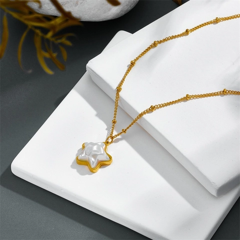 French Style Stainless Steel Star Pendant Necklace Earrings Jewelry Gold Plated Artificial Pearl Accessories For Women
