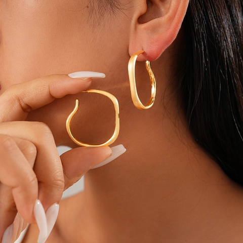 Irregular Geometric Round Stud Earrings With 925 Sterling Silver Earring Post 18K Gold Plated Copper Chic Jewelry Women