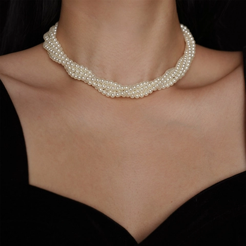 Elegante Meerlaagse Kunstmatige Kunstparelketting Frans Minimalistisch Kralen Choker Bruiloft Feest Sieraden Voor Dames