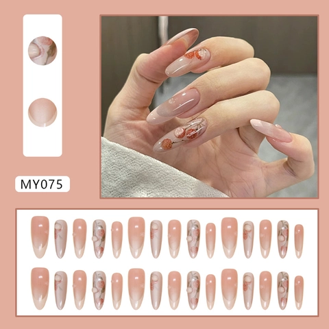 Unghie Finte Lunghe Mandorla Occhio Di Gatto Francese Sfumatura Rosa 3D Lychee Lusso Manicure Artificiale Per Donne