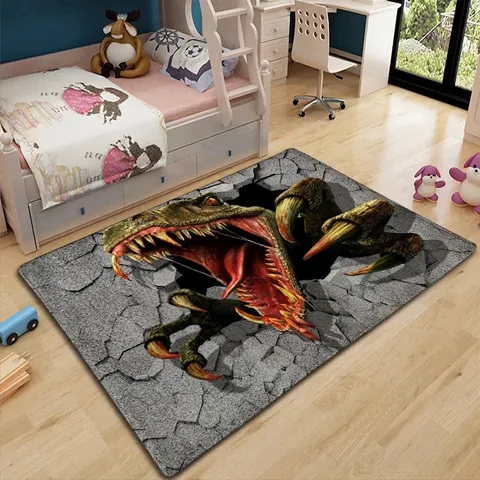 3D Visuelle Dinosaurier Tiger Tierdruck Fußmatte Teppich Flannel Absorbierend Rutschfest Für Badezimmer Kinderzimmer Deko