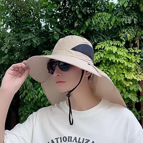 Men's Outdoor Sun Hat Wide Brim UV Protection Fishing Hat With Detachable Neck Flap Face Mask Breathable Safari Bucket Hat