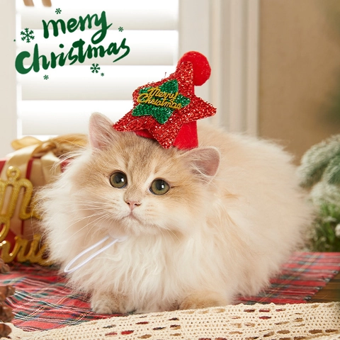 Chapeau De Noel Pour Animaux Étoile À Paillettes Bonnet Décoratif Ajustable Pour Chats Petits Chiens Accessoires De Fete