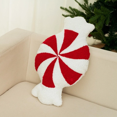 Weihnachts Bonbon Form Dekokissen Rot Weiß Gestreiftes Sherpa Plüschkissen Feiertags Haus Dekoration Festlich Weich