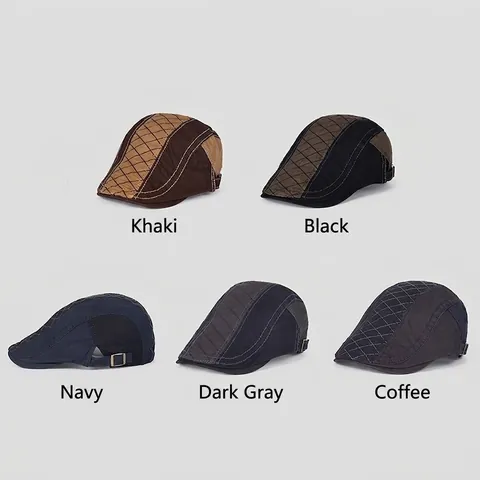 Coppola Retro Cotone Trapuntato Patchwork Regolabile Newsboy Flat Hat Uomo Traspirante Stile Britannico Vintage