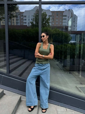 Women Sexy Rib-Knit Tank Top Camisole Cotton Polyester Slim-Fit Streetwear Summer Sporty Sweat-Absorbent Green U-Neck