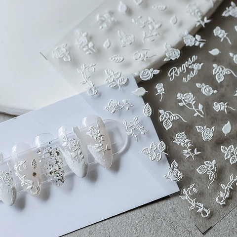 3D Embossed Nail Art Stickers Relief Floral Rose Butterfly Self Adhesive Elegant DIY Manicure Decorative Decals