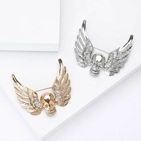 Legierung Rhinestone Schädel Flügel Brosche Gothic Punk Anstecknadel Für Herren Damen Dunkler Stil Bekleidungsschmuck