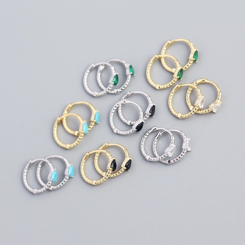 S925 Sterling Silver Hoop Earrings Twisted Rope Design With Teardrop Cubic Zirconia Geometric Commute Jewelry For Women