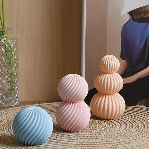 Spiral Striped Ball Silicone Mold Geometric Irregular Rotating Sphere DIY Handmade Candle Aromatherapy Soap Gypsum Decor