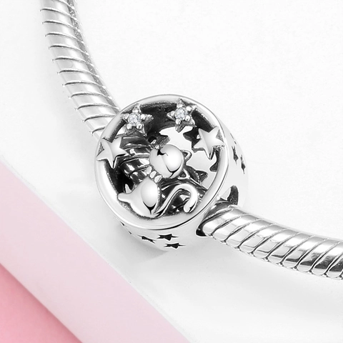 Hollow Cat Star Moon Charm Bead 925 Sterling Silver With Clear Cubic Zirconia DIY Jewelry Accessories Minimalist For Women