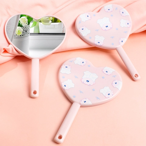 Specchio A Mano A Forma Di Cuore Mini Specchio Da Trucco Portatile Con Simpatico Motivo A Cartoni Animati Plastica HIPS E Vetro Ragazze
