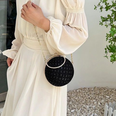 Spherical Evening Bag Sequin Rhinestone Ball Clutch For Party Dinner Wedding With Ring Handle And Chain Strap Fashionable