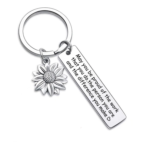 Sonnenblume Schlüsselanhänger Edelstahl Laser Graviert Inspirierende Zitate Silber Ton Anhänger Geschenk Für Freunde