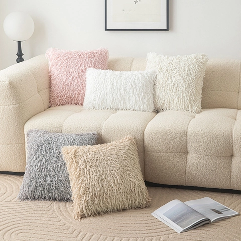 Shaggy Pluche Kussenhoezen Zachte Kunstbont Sierkussenhoezen Effen Kleur Minimalistische Luxe Voor Sofa Bed Huisdecoratie