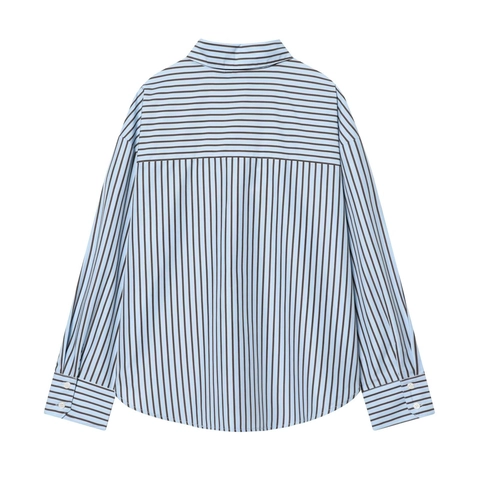 Blusa De Rayas Para Mujer Poliéster Algodón Manga Larga Con Botones Cuello Solapa Ajuste Holgado Casual Oficina