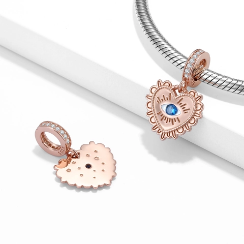 Pendente Cuore Malocchio Argento Sterling 925 Placcato Oro Rosa Zirconia Cubica Blu Gioielli Di Moda Per Donna