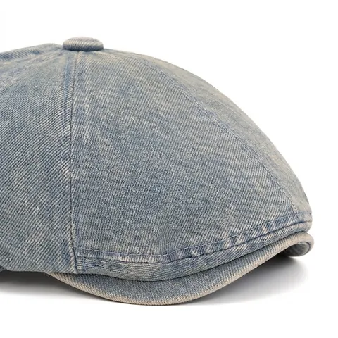 Berretto Newsboy In Denim Lavato Vintage Per Uomini Donne Fibbia In Metallo Regolabile Cappello Piatto Retro