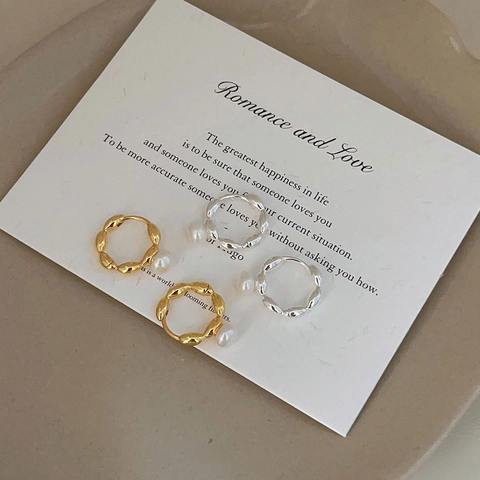 Eleganti Orecchini A Lobo Con Künstliche Perle E Perno In Argento Sterling 925 Design Geometrico In Metallo Intrecciato Per Donna