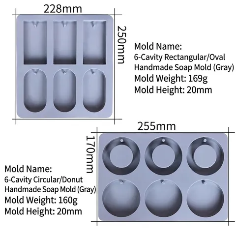 6 Cavity Food Grade Silicone Mold Geometric Square Oval Ring Flexible Non Stick For Handmade Soap Wax DIY Craft Tool