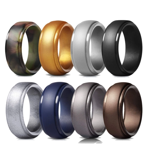 Silicone Wedding Ring Band Men Women Grooved Matte Finish Sports Fitness Outdoor Gym Waterproof Durable Finger Jewelry