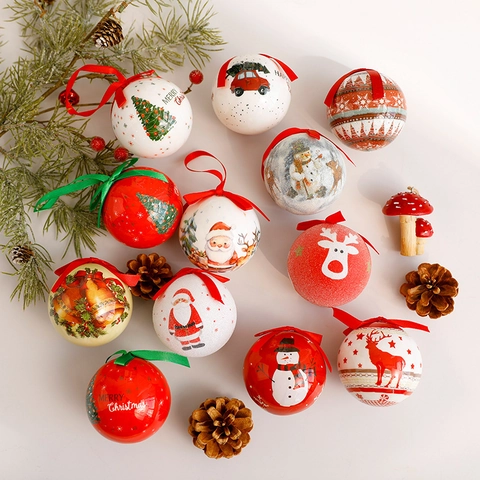 Christmas Hanging Ball Ornaments Plastic Tree Decorations With Ribbon Bow Santa Reindeer Festive Holiday