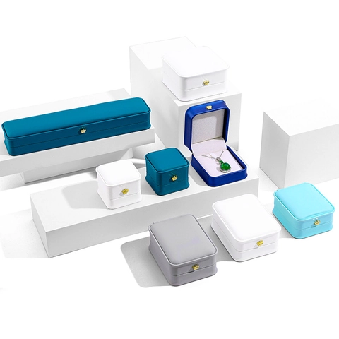 Crown Buckle PU Leather Jewelry Box Velvet Lining For Ring Necklace Bracelet Pendant Display Case High End Elegant Packaging