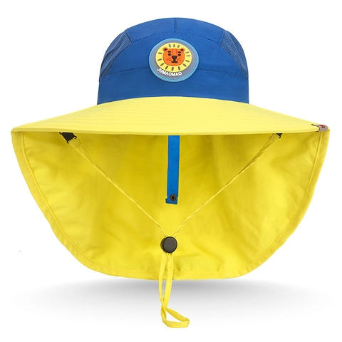 Kids Sun Hat Polyester Mesh Neck Flap Large Brim Adjustable Breathable Outdoor Summer Beach Protection Boys Girls