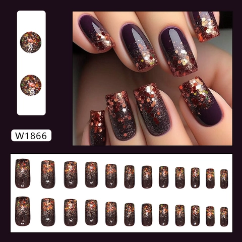 Künstliche Nägel Glitzer Galaxie Farbverlauf Quadratisch ABS Material Inklusive Kleber Modische Maniküre Für Damen