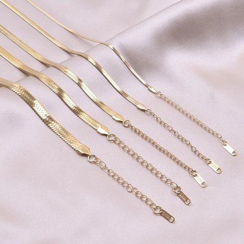Herringbone Chain Necklace Stainless Steel Gold Plated Flat Snake Bone Link Choker For Men Women Unisex