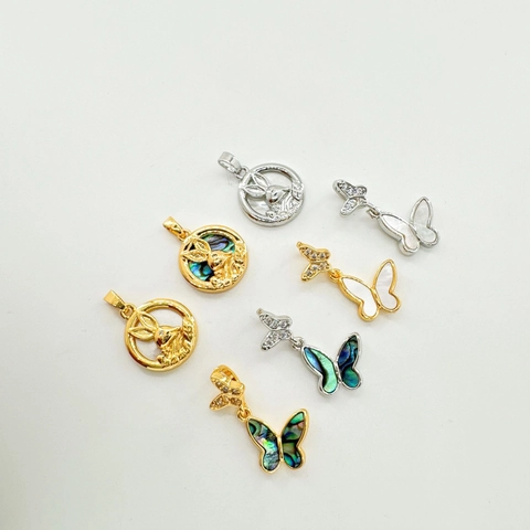 Dijes De Mariposa Conejo Cobre Chapado En Oro 18K Con Concha De Abulón Nácar Circón Para Accesorios De Creación De Joyas DIY