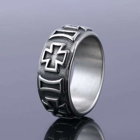 Anello Croce Vintage Stile Gothic Punk Acciaio Inossidabile Motivo Rilievo Fascia Gioielli Accessori Per Uomini