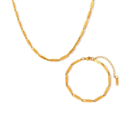 Collier Et Bracelet En Acier Titane Gravé Géométrique Plaqué Or PVD Inoxydable Mode Bijoux Minimalistes Pour Femmes