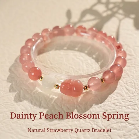 Bracelet Perles Cristal Fraise Avec Jade Agathe Pi Xiu Charme Chanceux Élégant Bijoux Pour Femmes