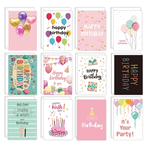 Happy Birthday Greeting Cards With Envelopes And Stickers Cartoon Illustration Foldable Blessing Cards For Birthday Party Gift
