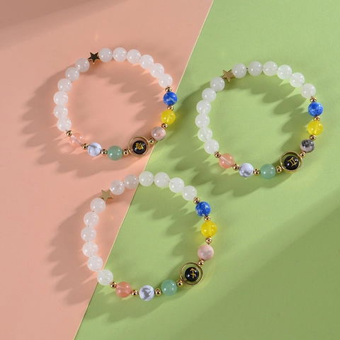 Bracciale Con Perline Segno Zodiacale Pietra Naturale Sabbia Blu Fatto A Mano Gioielli Astrologia Galassia Per Uomo Donna