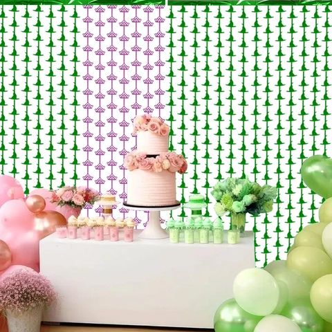 Tenda A Frange In Alluminio Sfondo Con Motivi Cappello Da Strega Verde Corona Rosa Per Decorazione Festa Halloween Compleanno Parete