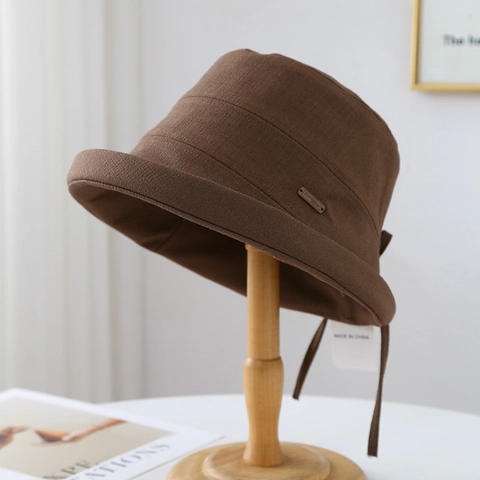 Japanese Style Women Bucket Hat Cotton Linen Breathable Sun Protection Elegant Solid Color Summer Travel Accessory