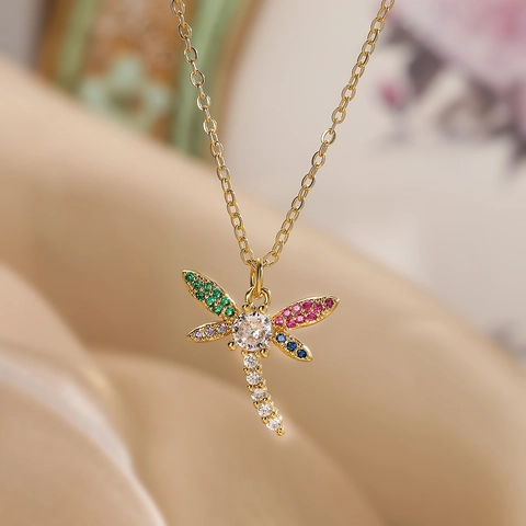 Libelle Hanger Ketting Verguld Koper Zirkonia Sierlijke Mode Sieraden Voor Vrouwen