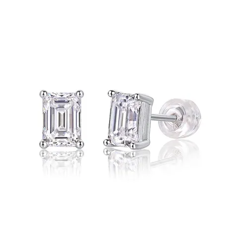 Luxury 925 Sterling Silver Moissanite Stud Earrings For Women Emerald Cut Rectangular Moissanite Fashion Jewelry Earrings