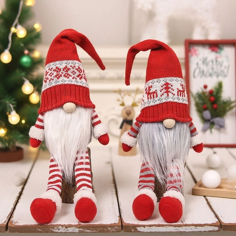 Gnomo Di Natale Peluche Bambola Senza Volto Gambe Lunghe Cappello Renna Fatto A Mano Ornamento Decorazione Casa