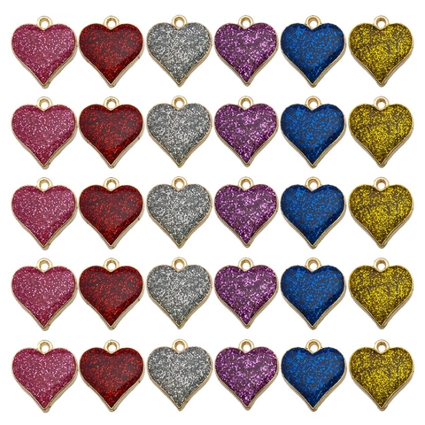 Heart Charms Alloy Glitter Enamel Pendants For DIY Jewelry Making Bracelet Necklace Accessories Valentine Style