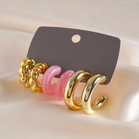 Geometric Hoop Stud Earrings Set With 925 Sterling Silver Earring Post Acrylic Alloy Minimalist Jewelry For Women Fashion