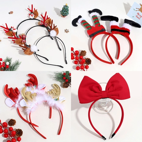 Christmas Headbands Reindeer Antlers Elf Legs Cute Plush Fabric Holiday Party Decor Novelty Headwear For Women Girls