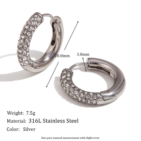 Minimalist Hoop Earrings 18K Gold Plated Stainless Steel Half Pave Zircon Fashion Jewelry For Women