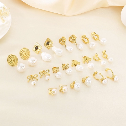 Französisch Vintage Edelstahl Ohrringe Mit Künstliche Perlen Schleife Geometrisches Design Modeschmuck Accessoires Für Damen